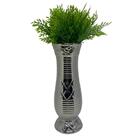 Vaso Alto Luxo Com Trabalhado Prata E Planta Artificial
