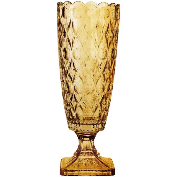 Vaso Angelica Em Cristal Ecologico Com Pe D15xa41cm Cor Ambar