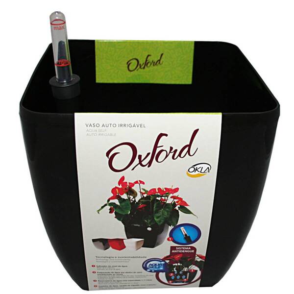 Vaso Autoirrigável Oxford Reservatório (16x16x15) Preto Okla
