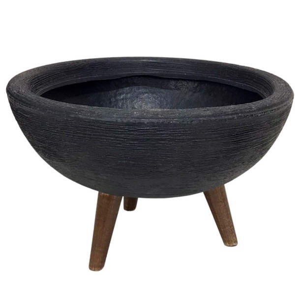 Vaso Bacia P/ Flores 30cm Com Tripé De Madeira Decorativo - P