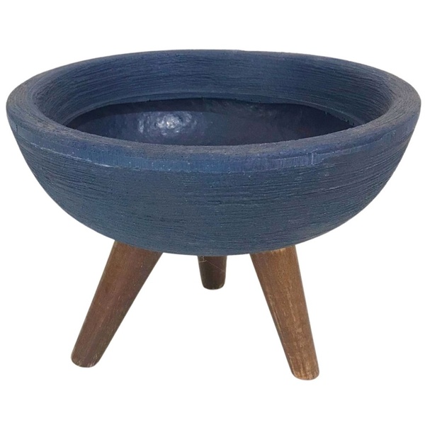 Vaso Bacia para Flores 20cm Com Tripé De Madeira Azul