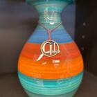 Vaso Bojudo Com Aba M Turquesa Com Laranja Alto Brilho Caroli