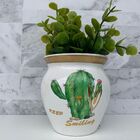 Vaso Branco De Cerâmica Decorativo Estampa Cactos