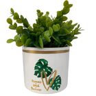 Vaso Branco De Cerâmica Decorativo Estampa Folha