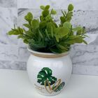 Vaso Branco De Cerâmica Estampa Folha Costela De Adão