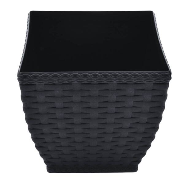 Vaso Cachepô Rattan Quadrado Médio (13,1l) Preto Injeplastec