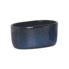 Vaso Cachepot Baixo em Cerâmica 13,1x17,1cm Azul com preto Moderno Cerâmica Burguina