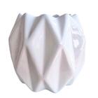 Vaso Cachepot Branco Brilho Geométrico 3d Enfeite De Mesa