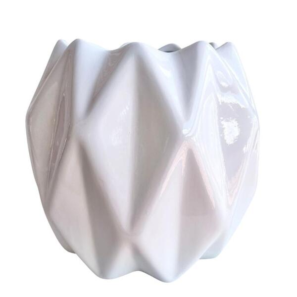 Vaso Cachepot Branco Brilho Geométrico 3d Enfeite De Mesa