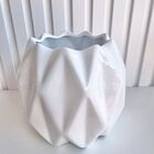 Vaso Cachepot Branco Brilho Geométrico 3d Enfeite De Mesa