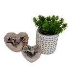 Vaso Cachepot Branco Geométrico E 2 Corações Rose Gold 3d