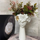 Vaso Cachepot Face Em Resina E Detalhe Dourado Flowers 29cm