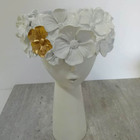 Vaso Cachepot Face Em Resina E Detalhe Dourado Flowers 29cm