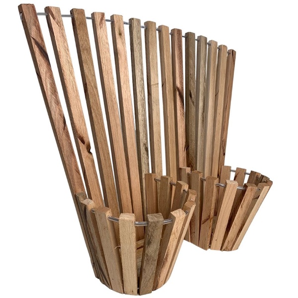 Vaso Cachepot Parede De Madeira Tipo Leque Duplo Orquídeas