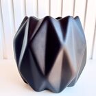 Vaso Cachepot Preto Fosco Geométrico 3d Enfeite De Mesa