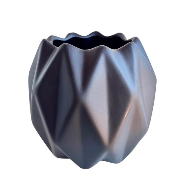 Vaso Cachepot Preto Fosco Geométrico 3d Enfeite De Mesa