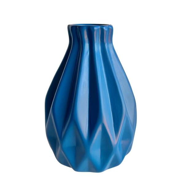 Vaso Centro De Mesa Azul Grande Trabalhado Geométrico 3d