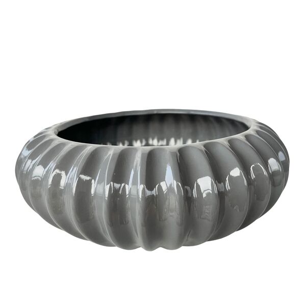 Vaso Centro De Mesa Bacia Ikebana Cinza Médio Luxo Cerâmica