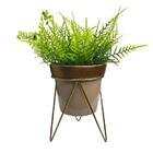 Vaso Centro De Mesa Bege Cerâmico Com Tripé De Metal Dourado