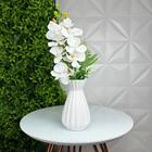Vaso Centro De Mesa Branco De Cerâmica Com Arranjo Orquídea