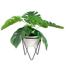 Vaso Centro De Mesa Branco De Cerâmica Com Tripé De Metal