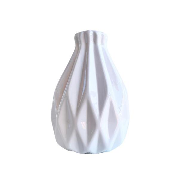 Vaso Centro De Mesa Branco Grande Trabalhado Geométrico 3d