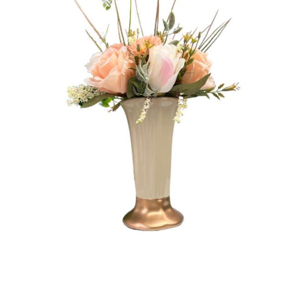 Vaso Centro De Mesa Cobre Com Pedestal E Arranjo Floral