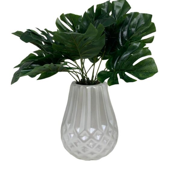 Vaso Centro De Mesa Grande Luxuoso Com Brilho E Planta