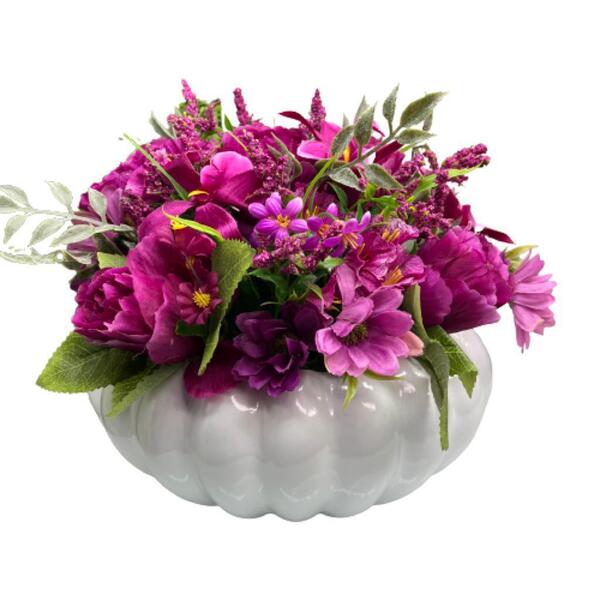 Vaso Centro De Mesa Ikebana Branco Luxo Com Arranjo Floral