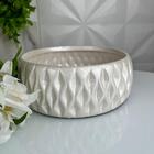 Vaso Centro De Mesa Ikebana Redondo Branco Pérola Cerâmico