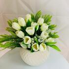 Vaso Centro De Mesa Luxo Em Cerâmica Com Tulipas Artificiais