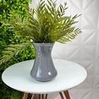 Vaso Centro De Mesa Médio Cinza De Cerâmica Com Planta
