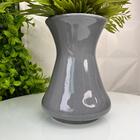 Vaso Centro De Mesa Médio Cinza De Cerâmica Com Planta