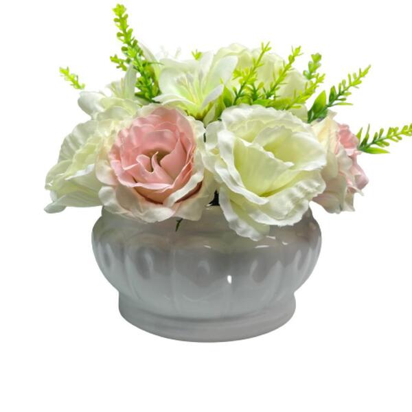 Vaso Centro De Mesa Pequeno Romântico Branco De Cerâmica