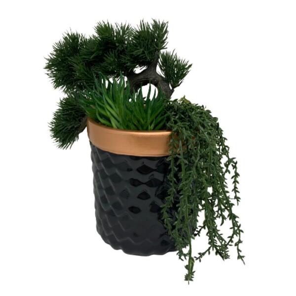 Vaso Centro De Mesa Preto Com Trabalhado E Detalhe Rose Gold