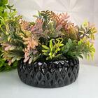 Vaso Centro De Mesa Preto Redondo Com Planta Moderna