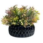 Vaso Centro De Mesa Preto Redondo Com Planta Moderna