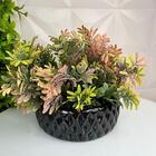 Vaso Centro De Mesa Preto Redondo Com Planta Moderna