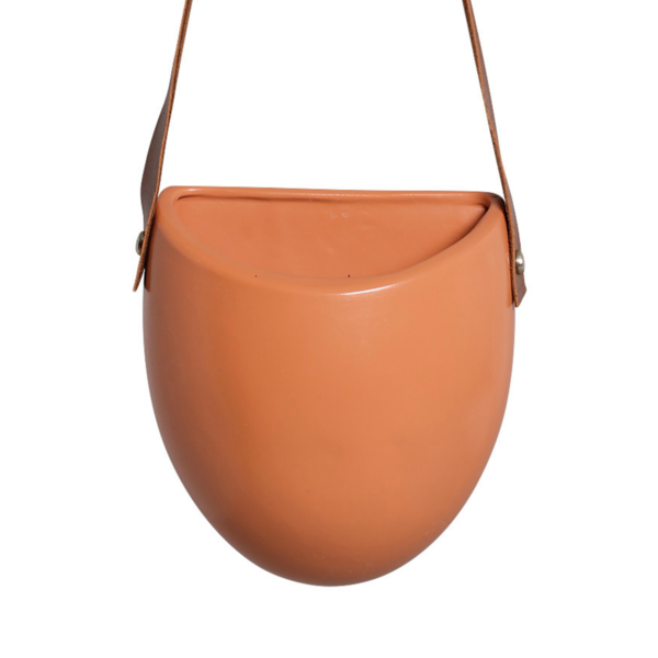 Vaso Cerâmica c/Alça Couro Sin. 15,5x13,5cm