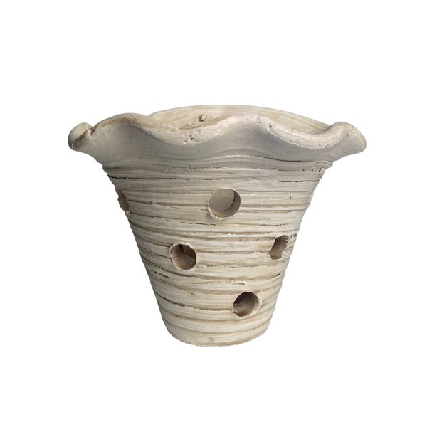 Vaso Cerâmica De Orquídea Furado Para Parede 19x14cm Cor: Bege