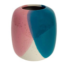Vaso Cerâmica Decor Tricromático Rosa Branco E Azul Mod. 01