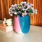 Vaso Cerâmica Decor Tricromático Rosa Branco E Azul Mod. 01