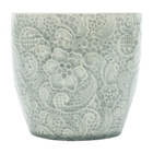 Vaso Cerâmica Embossed Heart And Flowers Cinza 12x12x11cm