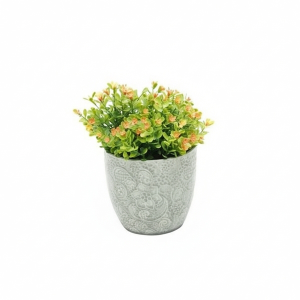 Vaso Cerâmica Embossed Heart And Flowers Cinza 12x12x11cm