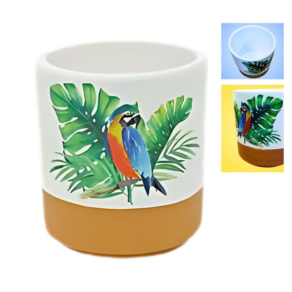 Vaso Cerâmica Parrot Colorido - Desenho De Arara