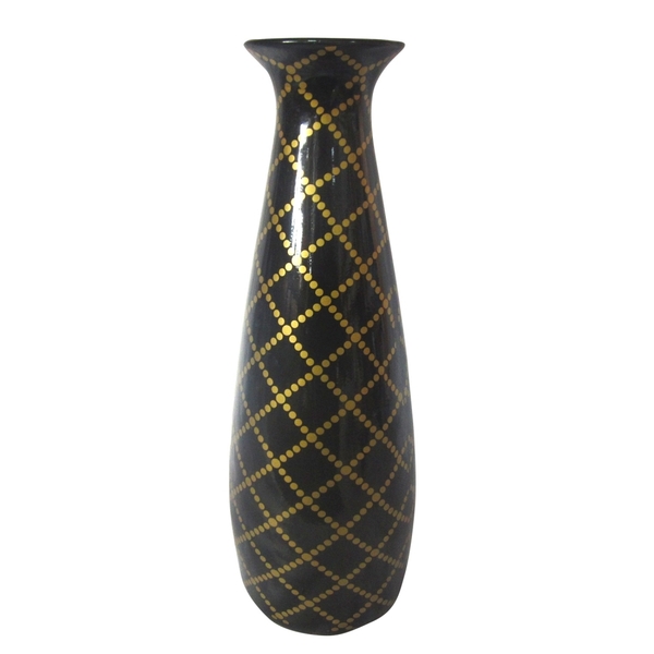 Vaso Ceramica Tulip Dark Dot Net Gold Fd Preto Peq 10 X 10 X
