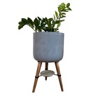 Vaso Cilindro Para Plantas 33cm Com Tripé De Madeira E Prato