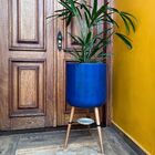 Vaso Cilindro Para Plantas 40cm Com Tripé De Madeira E Prato