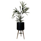 Vaso Cilindro Para Plantas 40cm Com Tripé De Madeira E Prato