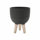 Vaso Concreto Preto Pé De Madeira Suculentas Flores Plantas D